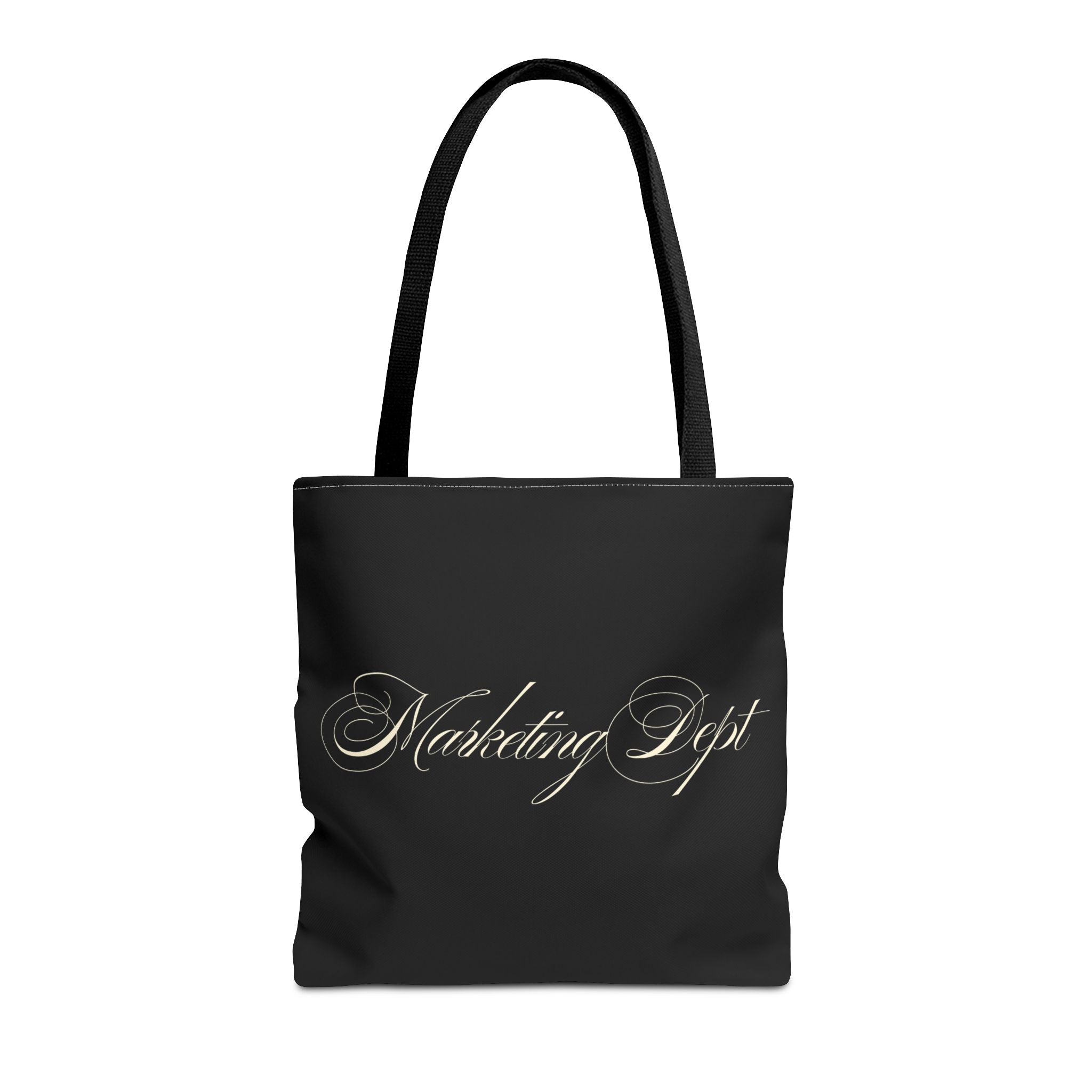 Marketing Dept Tote Bag – Black Script Logo All-Over Print Tote