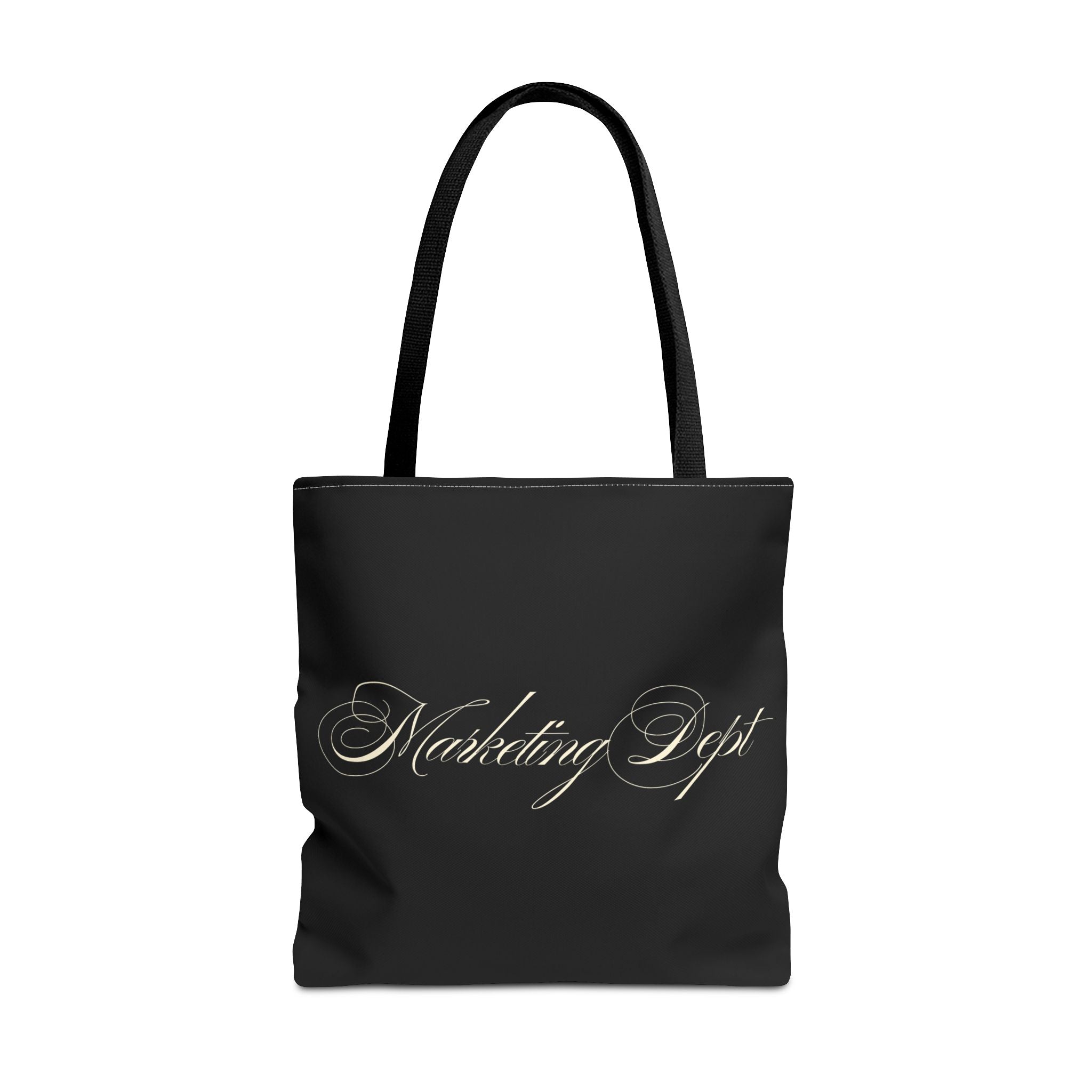 Marketing Dept Tote Bag – Black Script Logo All-Over Print Tote